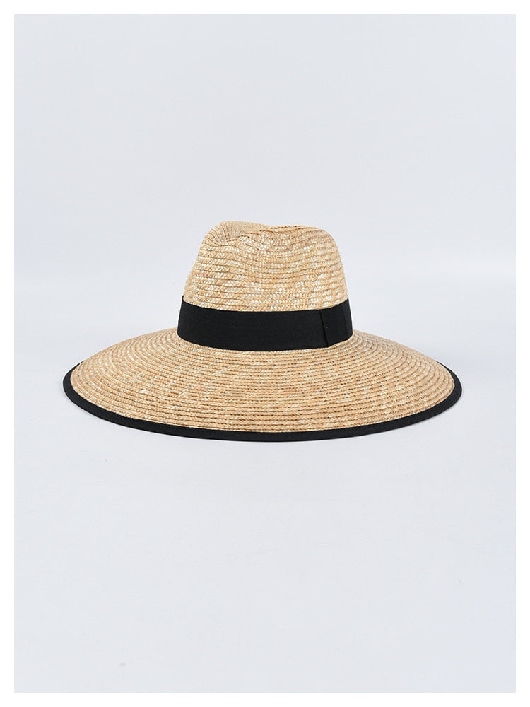 Boho Hat, Sun Hat, Beach Hat, Wide Brim Straw Hat,  Beige and Black Ribbon