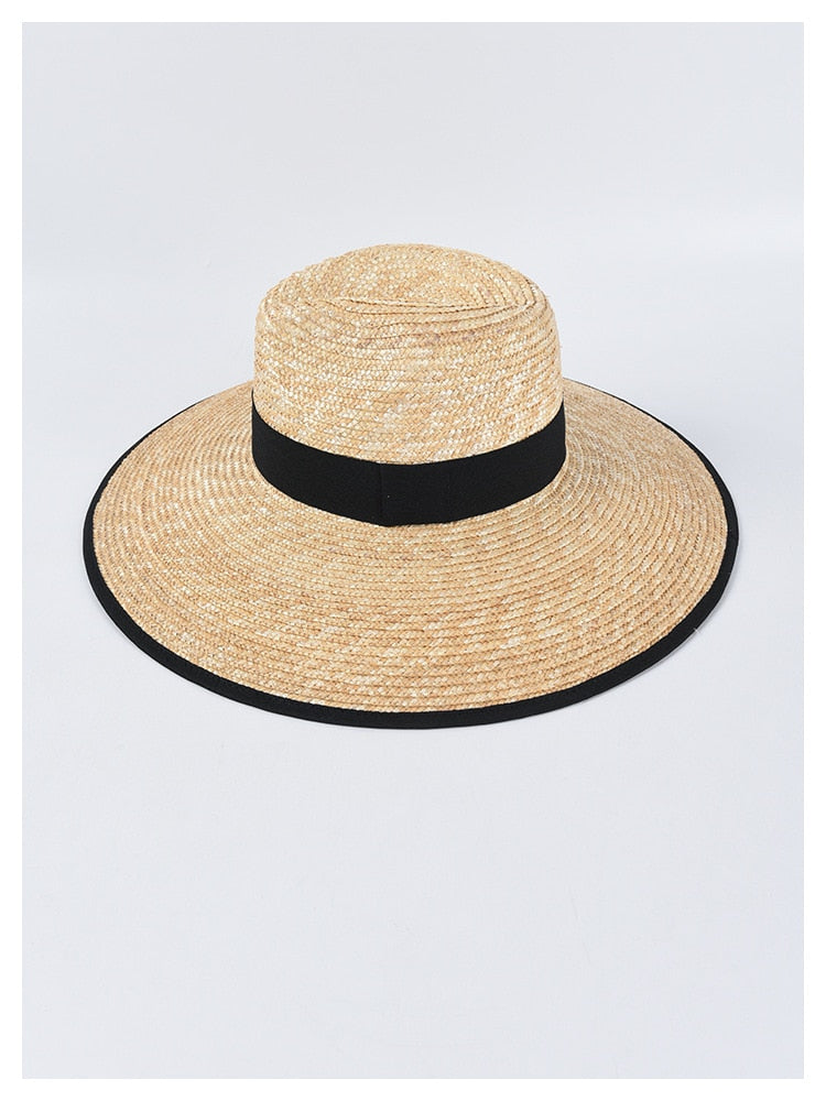 Boho Hat, Sun Hat, Beach Hat, Wide Brim Straw Hat,  Beige and Black Ribbon
