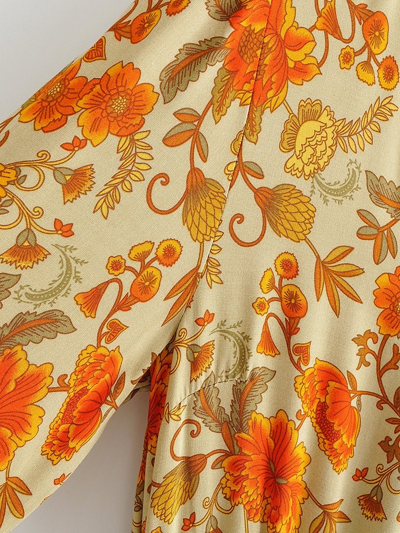 Boho Maxi Dress, Gown, Floral  and Sand in Orange