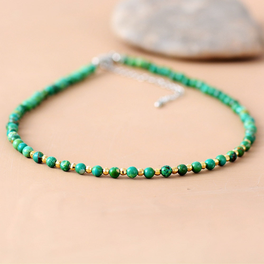 Boho Necklace, Choker Necklace, Blue and Green Natural Stones