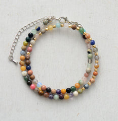 Boho Necklace, Choker Necklace, Blue and Green Natural Stones