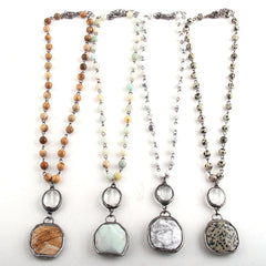 Boho Necklace, RH Amazonite, Crystal Green Natural Stone