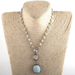 Boho Necklace, RH Amazonite, Crystal Green Natural Stone