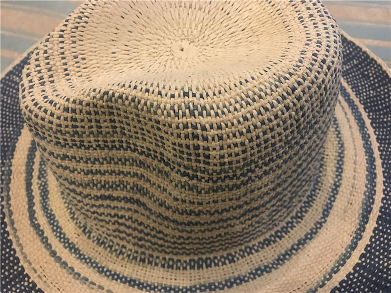 Boho Hat, Sun Hat, Beach Hat, Straw Hat, Riley Sweet Stripe Blue Pink