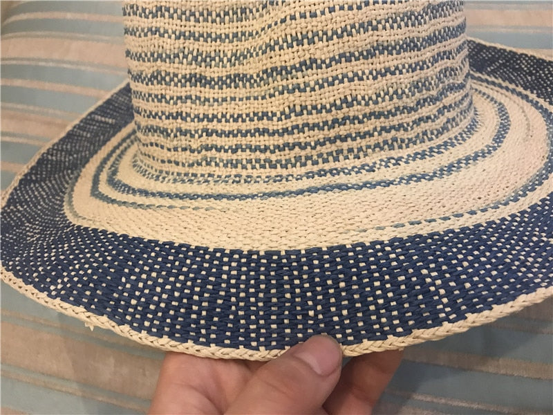Boho Hat, Sun Hat, Beach Hat, Straw Hat, Riley Sweet Stripe Blue Pink