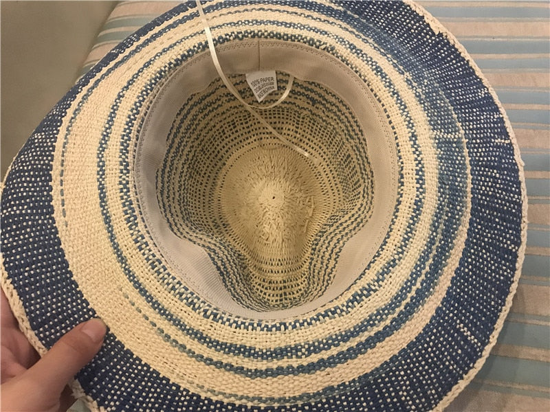 Boho Hat, Sun Hat, Beach Hat, Straw Hat, Riley Sweet Stripe Blue Pink