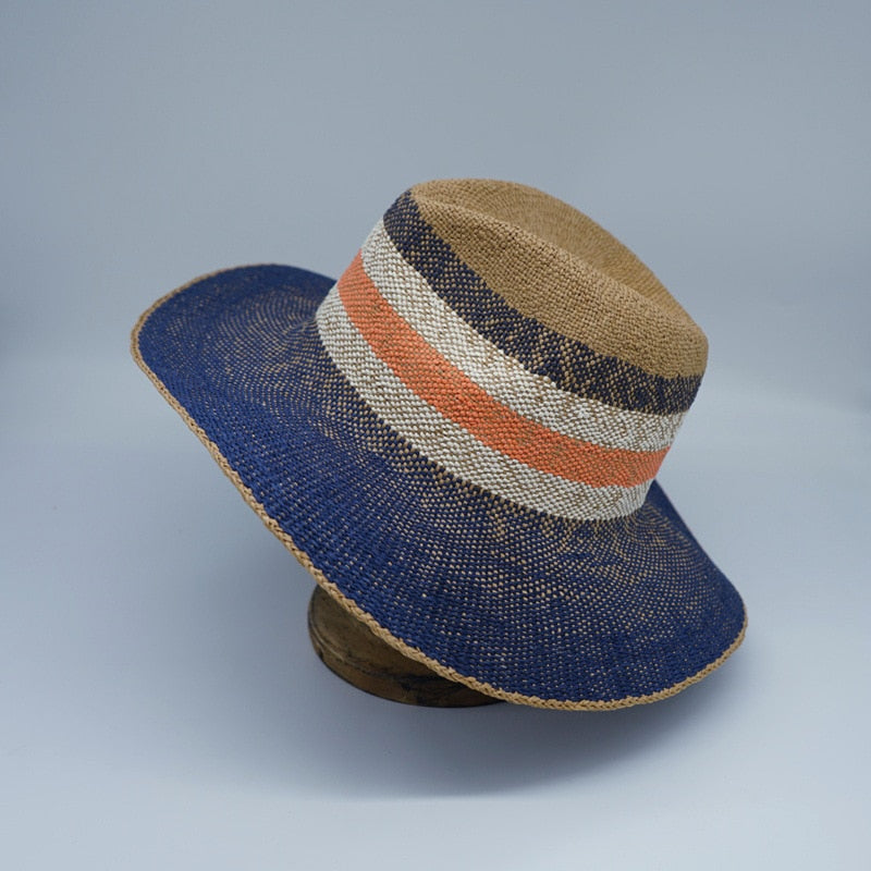 Boho Hat, Sun Hat, Beach Hat, Straw Hat, Riley Sweet Stripe Blue Pink