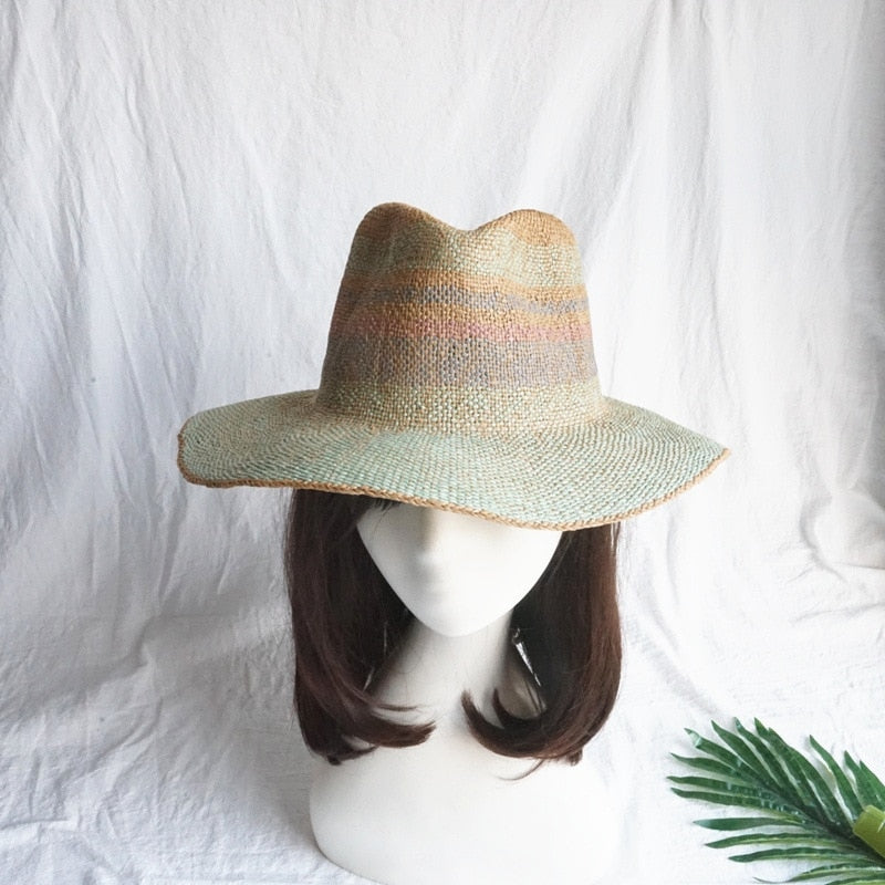Boho Hat, Sun Hat, Beach Hat, Straw Hat, Riley Sweet Stripe Blue Pink