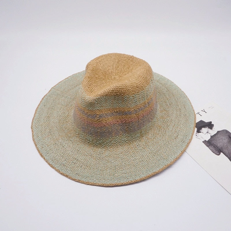 Boho Hat, Sun Hat, Beach Hat, Straw Hat, Riley Sweet Stripe Blue Pink