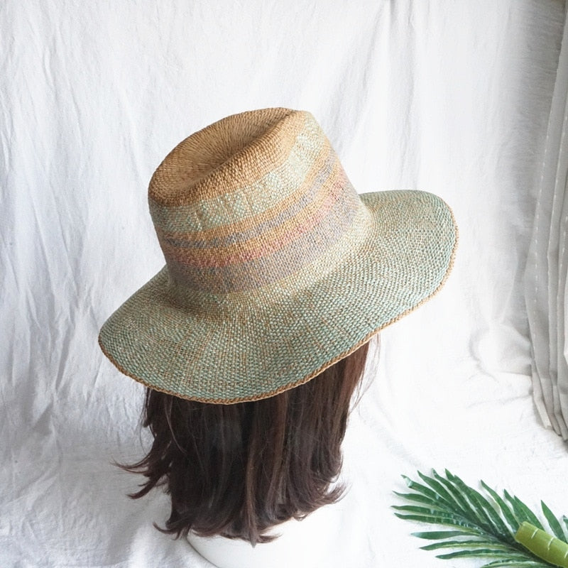 Boho Hat, Sun Hat, Beach Hat, Straw Hat, Riley Sweet Stripe Blue Pink