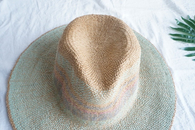 Boho Hat, Sun Hat, Beach Hat, Straw Hat, Riley Sweet Stripe Blue Pink
