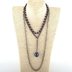 Boho Necklace, RH Antique Brass White Stone Glass