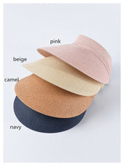 Boho Hat, Sun Hat, Beach Hat, Shade Visor Beige Pink Navy Straw Cap