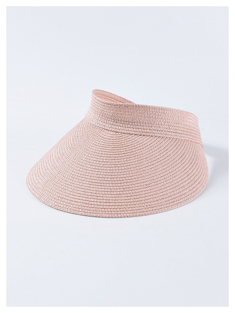 Boho Hat, Sun Hat, Beach Hat, Shade Visor Beige Pink Navy Straw Cap