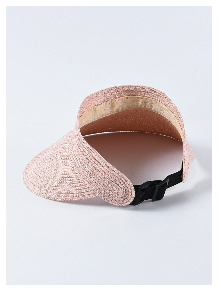Boho Hat, Sun Hat, Beach Hat, Shade Visor Beige Pink Navy Straw Cap