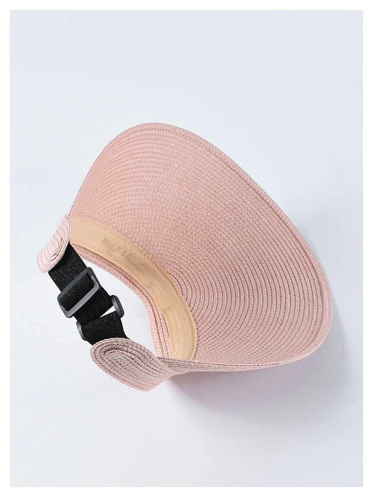 Boho Hat, Sun Hat, Beach Hat, Shade Visor Beige Pink Navy Straw Cap