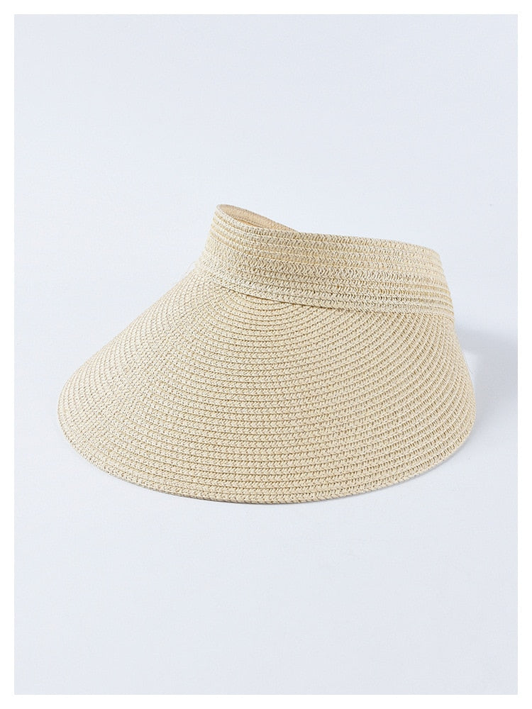Boho Hat, Sun Hat, Beach Hat, Shade Visor Beige Pink Navy Straw Cap