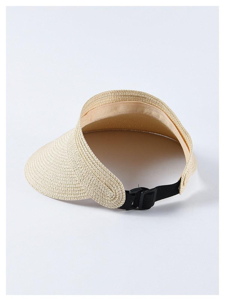 Boho Hat, Sun Hat, Beach Hat, Shade Visor Beige Pink Navy Straw Cap