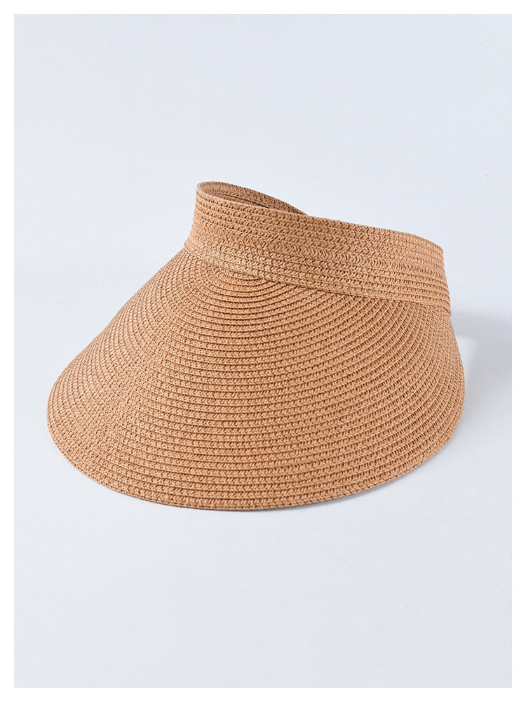 Boho Hat, Sun Hat, Beach Hat, Shade Visor Beige Pink Navy Straw Cap