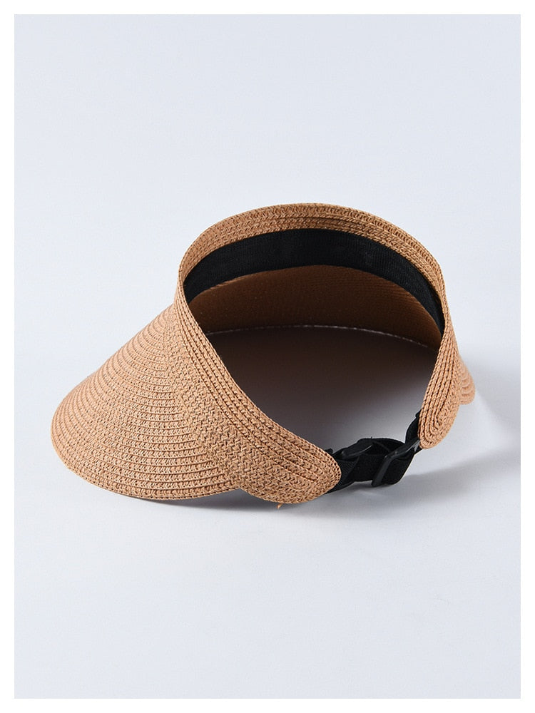 Boho Hat, Sun Hat, Beach Hat, Shade Visor Beige Pink Navy Straw Cap