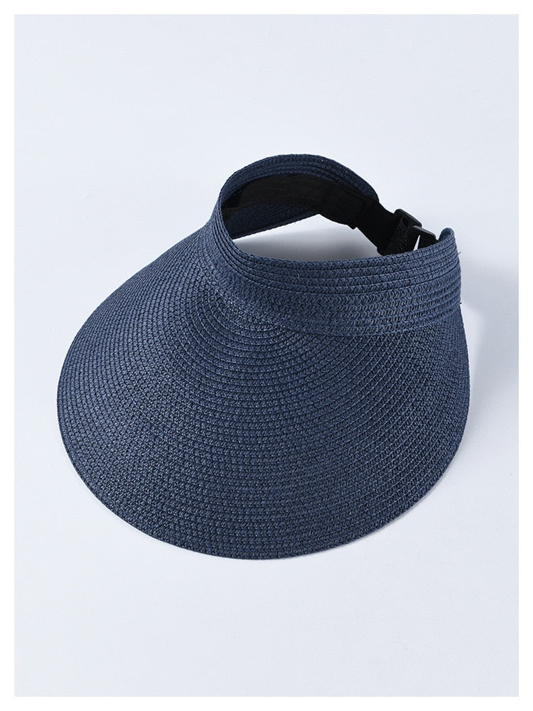 Boho Hat, Sun Hat, Beach Hat, Shade Visor Beige Pink Navy Straw Cap