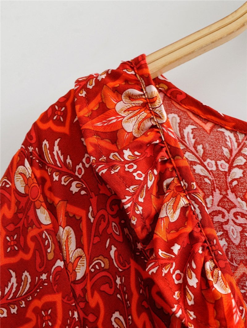 Boho Maxi Dress, Sundress, Bow, Red Ruby