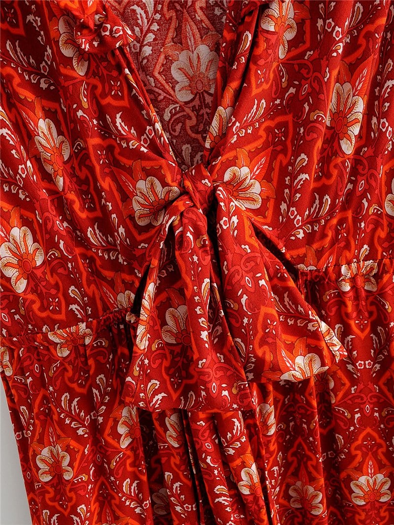 Boho Maxi Dress, Sundress, Bow, Red Ruby