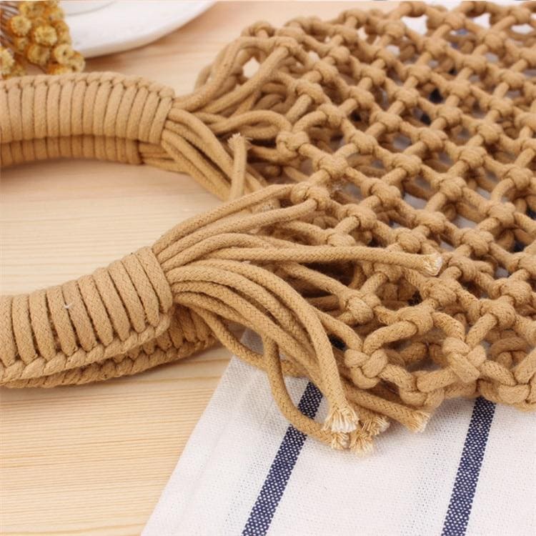 Boho Bag, Woven Mesh Rope Tote Bag Kezia in Brown and White