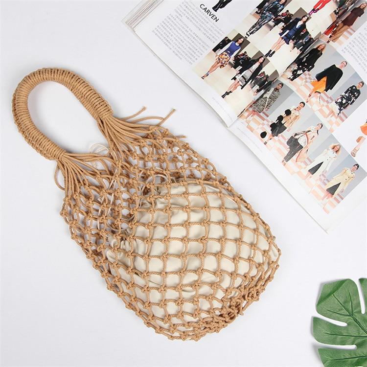 Boho Bag, Woven Mesh Rope Tote Bag Kezia in Brown and White