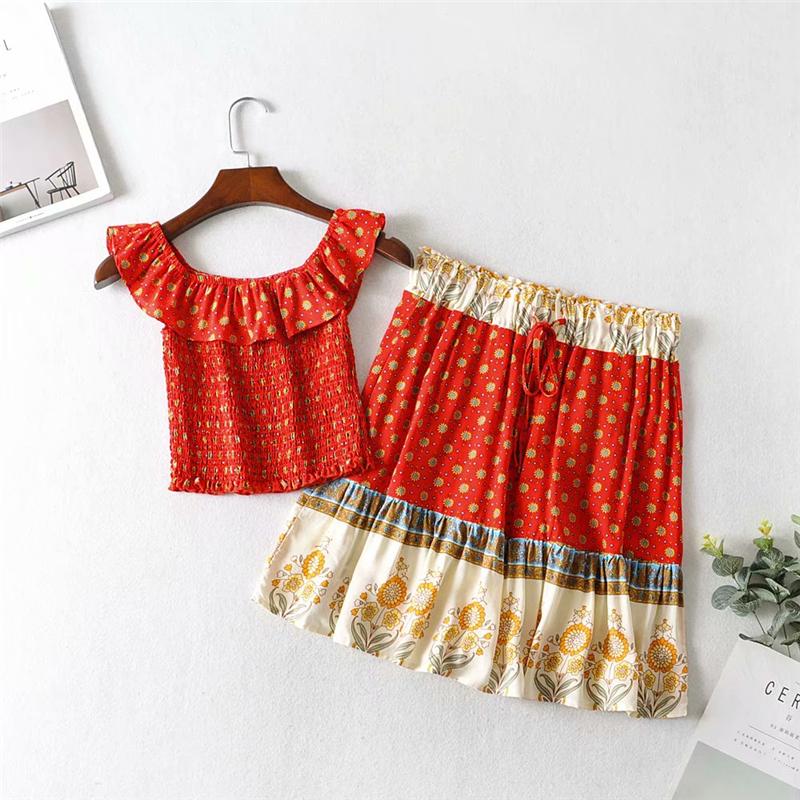 Boho Two Piece Set, Two Piece Skirt Set, Wild Boho in Red