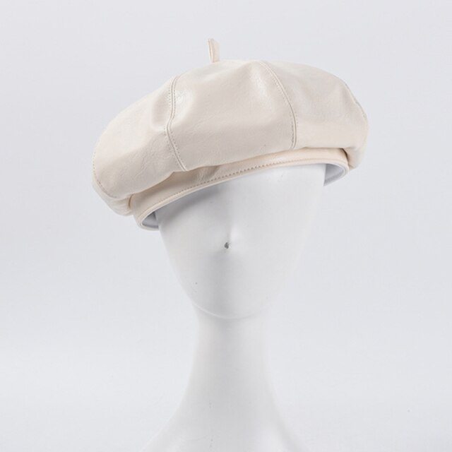 Boho Hat, Leather Beret Hat, Autumn in Beige , Red, Yellow and 9 colors