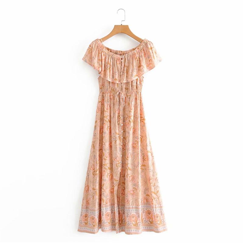 Boho Maxi Dress, Off  Shoulder Dress, Wild Rose in Pink Old Rose