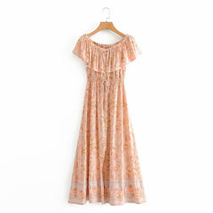 Boho Maxi Dress, Off  Shoulder Dress, Wild Rose in Pink Old Rose