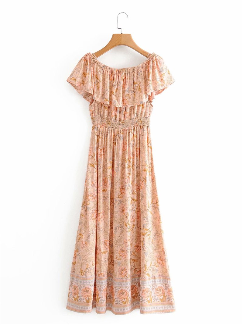 Boho Maxi Dress, Off  Shoulder Dress, Wild Rose in Pink Old Rose
