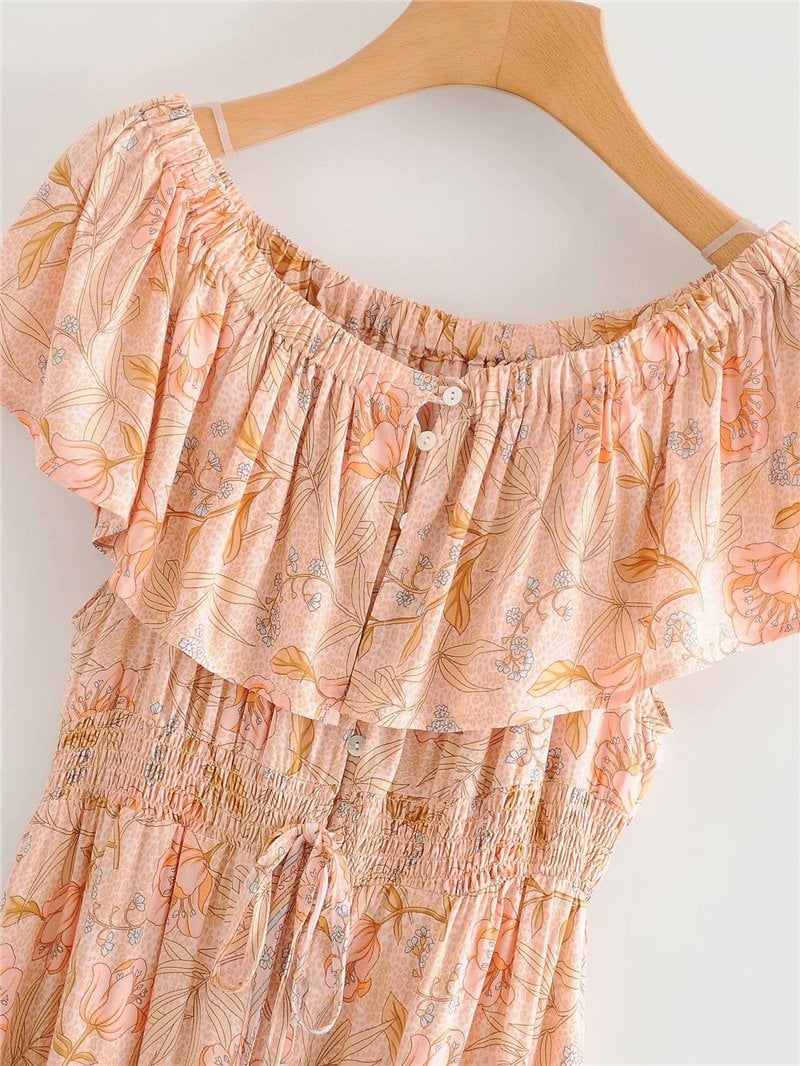 Boho Maxi Dress, Off  Shoulder Dress, Wild Rose in Pink Old Rose