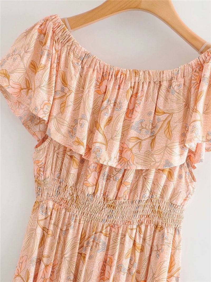 Boho Maxi Dress, Off  Shoulder Dress, Wild Rose in Pink Old Rose