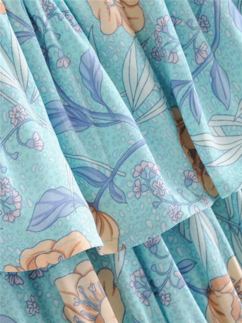 Boho Maxi Dress, Off  Shoulder Dress, Wild Rose Maya Blue