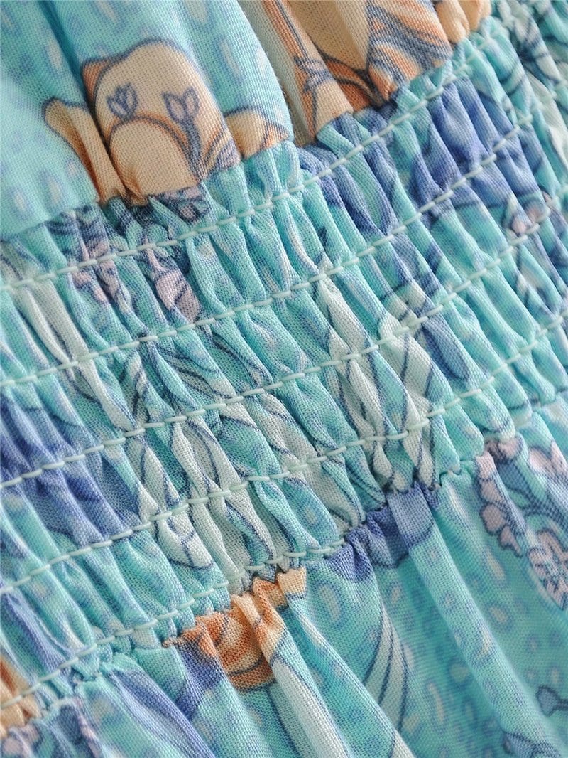 Boho Maxi Dress, Off  Shoulder Dress, Wild Rose Maya Blue
