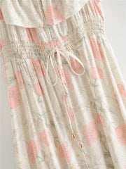 Boho Maxi Dress, Off  Shoulder Dress, Wild Rose White Smoke