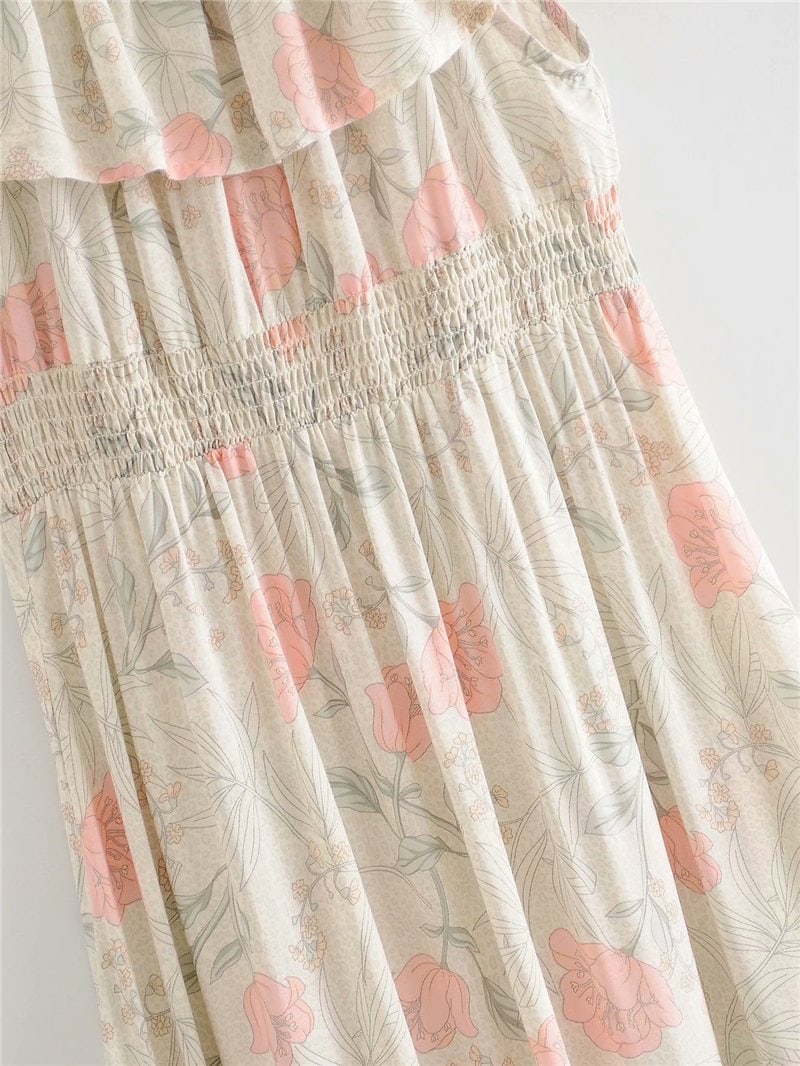 Boho Maxi Dress, Off  Shoulder Dress, Wild Rose White Smoke