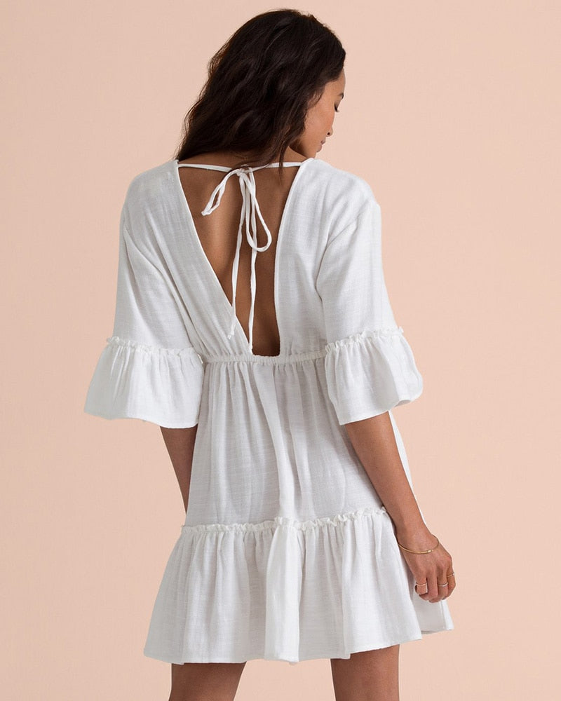 Boho Boho Mini Dress, Beach Dress, Cover up Dress,  White Tunic Linda