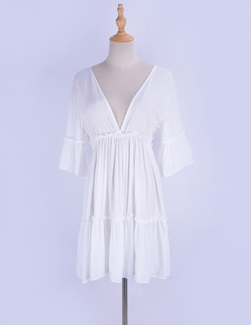 Boho Boho Mini Dress, Beach Dress, Cover up Dress,  White Tunic Linda