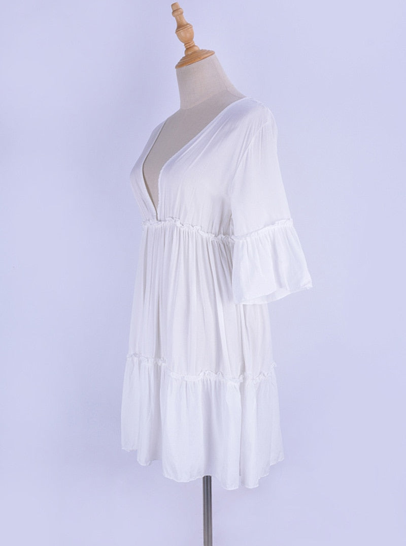 Boho Boho Mini Dress, Beach Dress, Cover up Dress,  White Tunic Linda