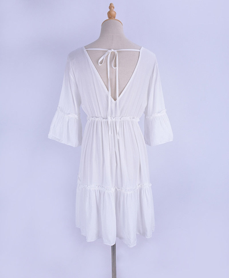 Boho Boho Mini Dress, Beach Dress, Cover up Dress,  White Tunic Linda