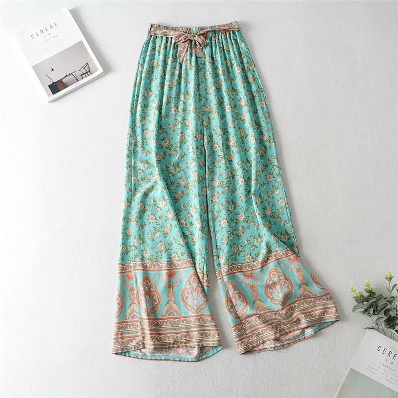 Boho Two Piece Set, Two Piece Pants Set, Wild Floral in Mint Green
