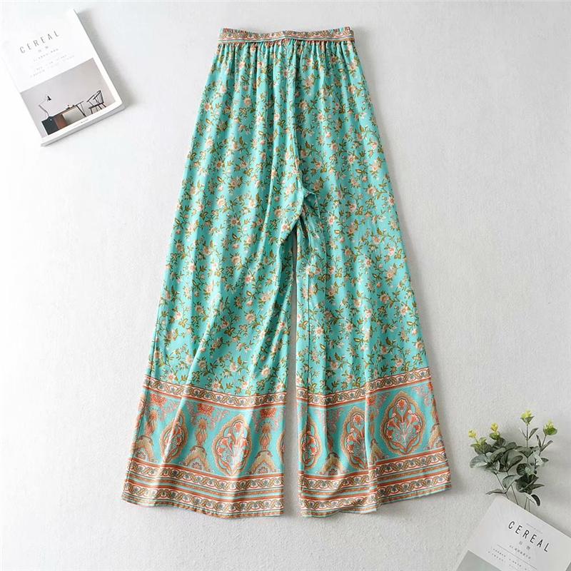 Boho Two Piece Set, Two Piece Pants Set, Wild Floral in Mint Green