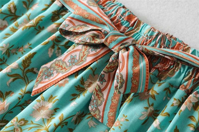 Boho Two Piece Set, Two Piece Pants Set, Wild Floral in Mint Green