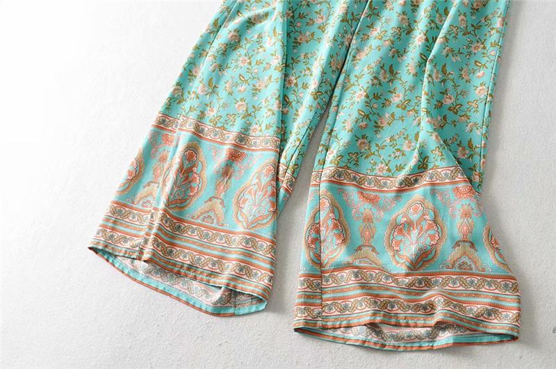 Boho Two Piece Set, Two Piece Pants Set, Wild Floral in Mint Green