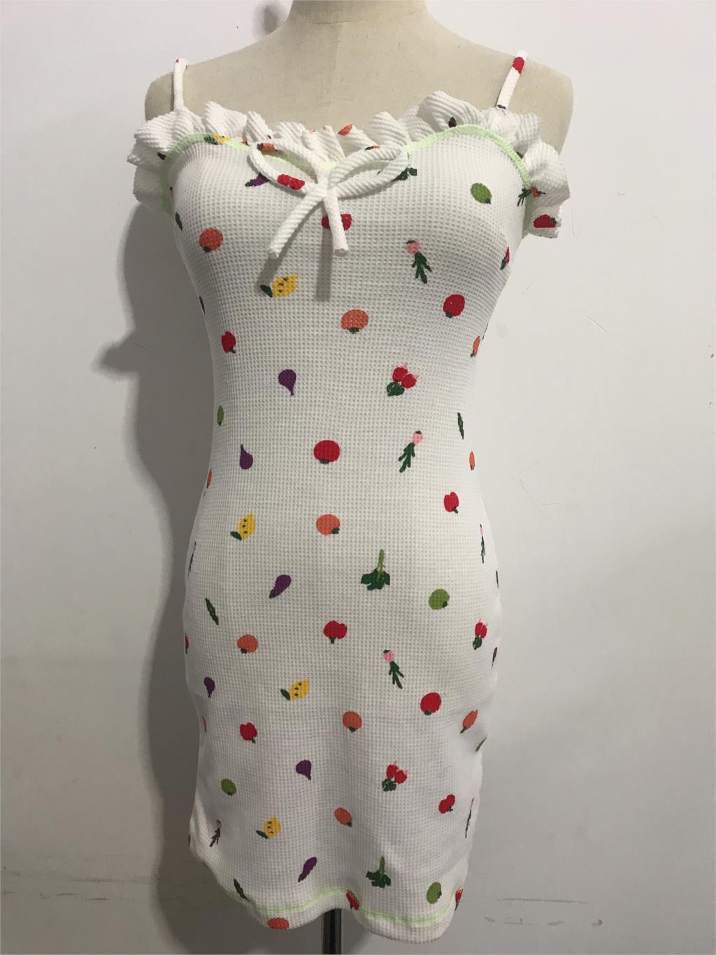 Boho Two Piece Set, Cardigan and  Dress, White Mix Fruit