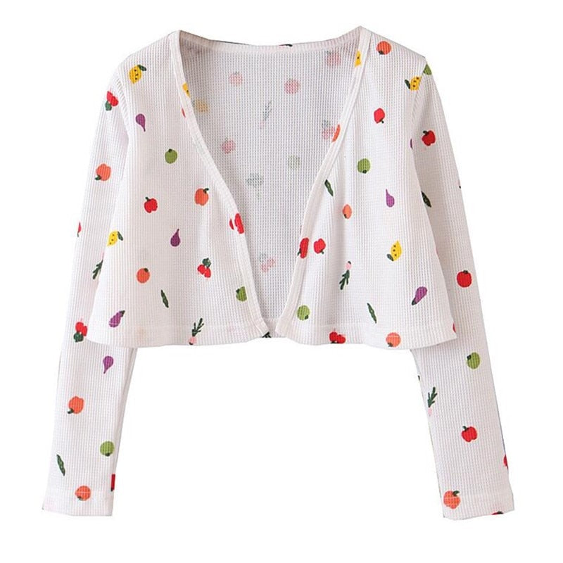Boho Two Piece Set, Cardigan and  Dress, White Mix Fruit